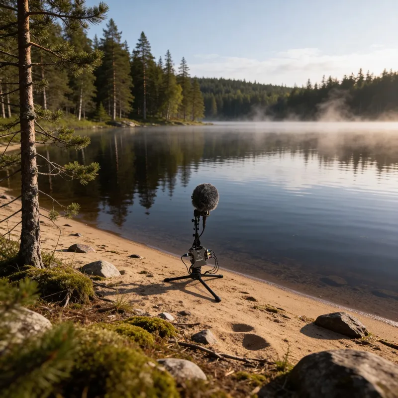 Inspelning vid en stilla skogssjö